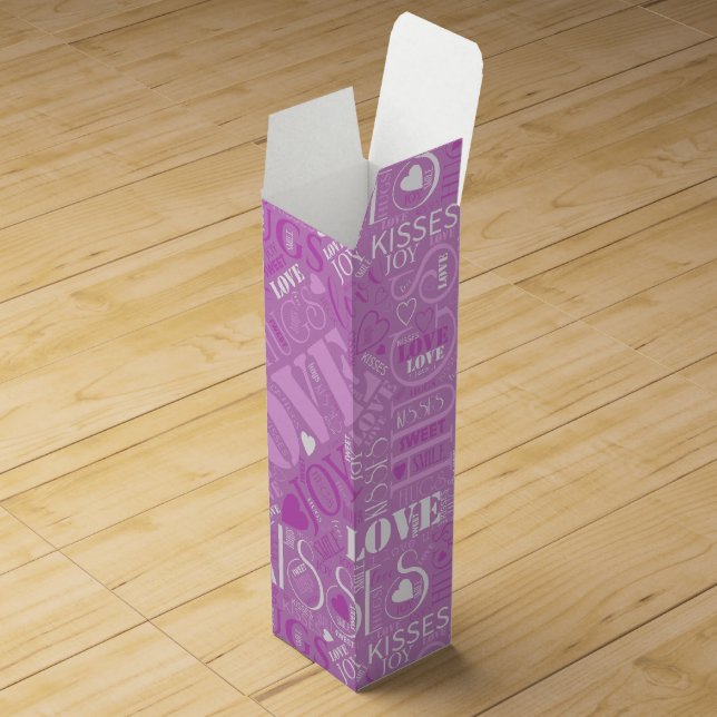 Hugs and Kisses Word Cloud Orchid ID286 Wine Box (Opened)