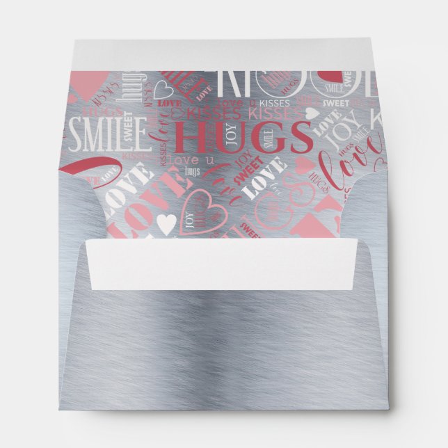 Hugs and Kisses Word Cloud Pink/Silver ID286 Envelope (Back (Bottom))