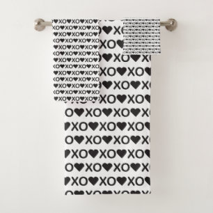 Hugs and Kisses XO Black Heart Bath Towel Set