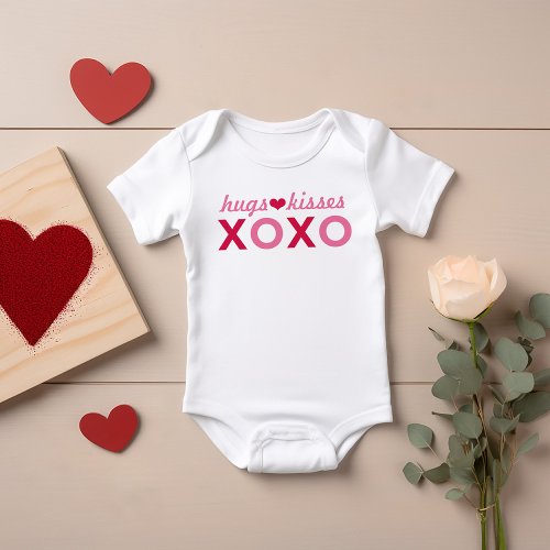 Hugs and Kisses XOXO Girl Valentines Day Baby Bodysuit