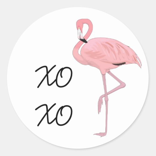 Hugs and Kisses XOXO Pink Flamingo Classic Round Sticker