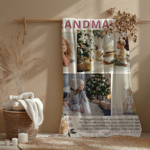 'Hugs for Grandma' Floral Photo Collage Fleece Blanket