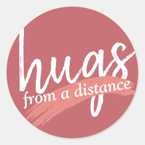 hugs from a distance in maude pink classic round sticker