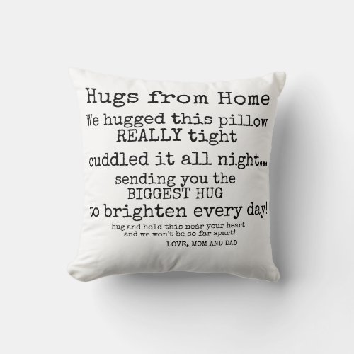 Hugs From Home Pillow Dorm Decor Going Away   Throw Pillow