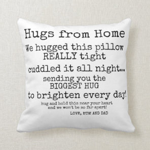 Hugs From Home Pillow, Dorm Decor, Going Away   Throw Pillow