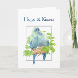 Hugs & Kisses and Birthday Wishes Parrot Couple Card
