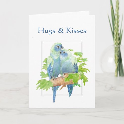 Hugs  Kisses and Birthday Wishes Parrot Couple Card