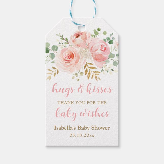 Hugs & Kisses Baby Shower Favor Tag (Front)