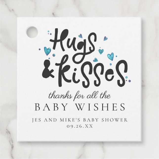 Hugs & Kisses | Baby Shower Favor Tag (Front)