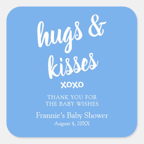 Hugs  Kisses Blue thank you Baby Shower  Square S Square Sticker