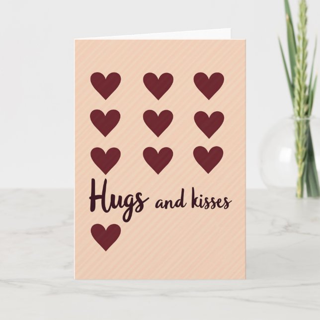Hugs Kisses Burgundy Heart Love Card (Front)