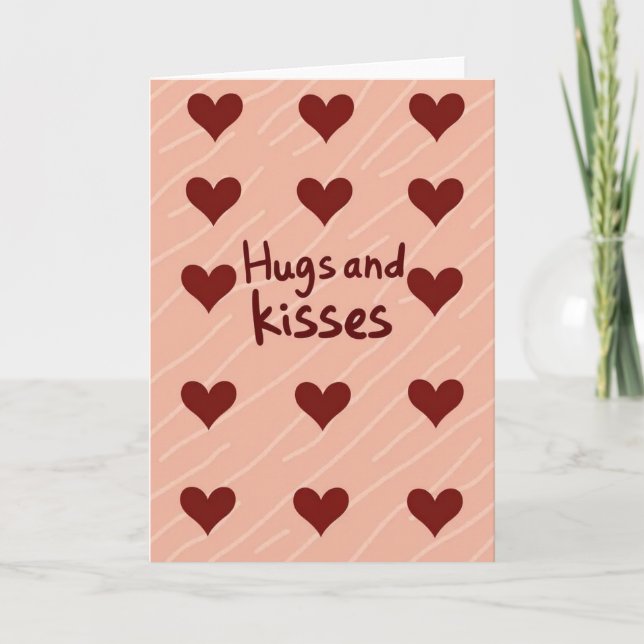 Hugs Kisses Burgundy Hearts Love Card (Front)