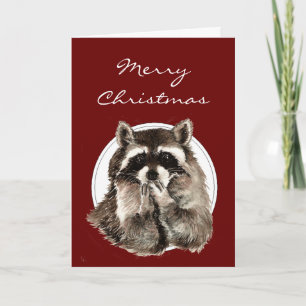 Hugs & Kisses Christmas Wishes with Cute Raccoon Holiday Card