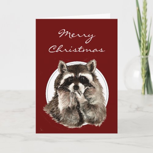 Hugs  Kisses Christmas Wishes with Cute Raccoon Holiday Card