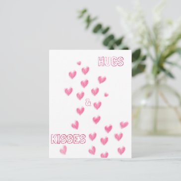HUGS & KISSES - Cute Pink Watercolour Hearts 
