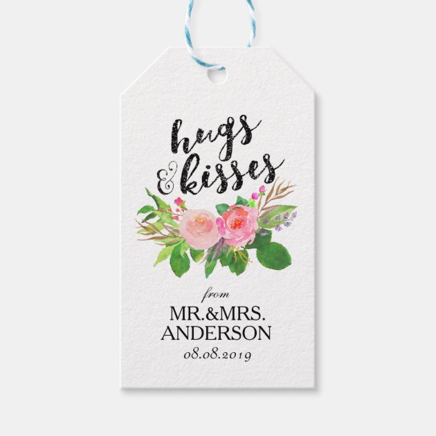 "Hugs & Kisses" Floral Wedding Favor Gift Tags