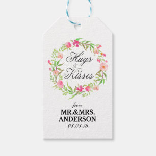 "Hugs & Kisses" Floral Wreath Wedding Favor Gift Tags