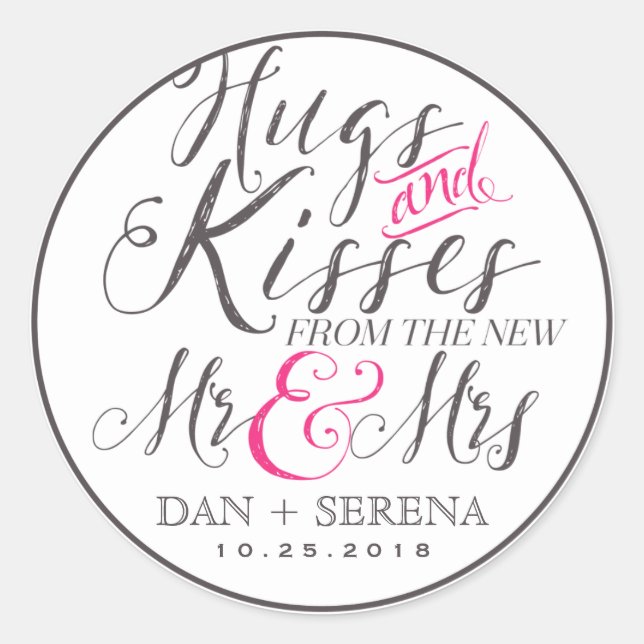 Hugs Kisses from Mr and Mrs Wedding Favor Sticker (Front)