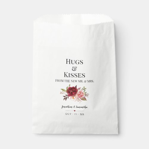 Hugs  Kisses from new Mrs marsala floral wedding Favor Bag