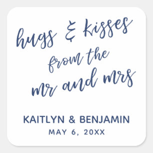 Hugs & Kisses from the Mr and Mrs Navy on White Square Sticker