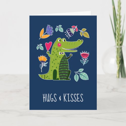 Hugs  Kisses Funny Crocodile Valentines Day Holiday Card