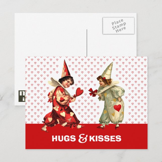 Hugs & Kisses Funny Kids Valentine's Day Postcards (Front/Back)