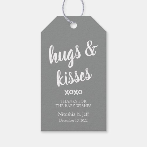 Hugs  Kisses Gray thank you Baby Shower Gift Tags