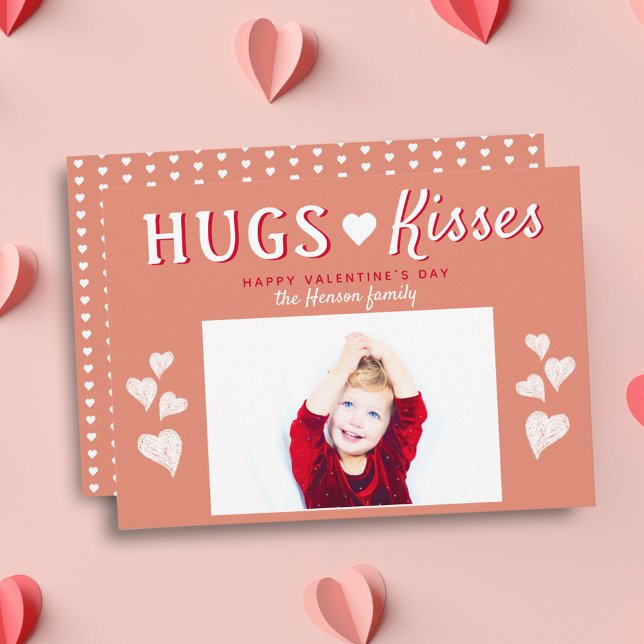 Hugs & Kisses Heart Valentine`s Day Photo Card (Creator Uploaded)