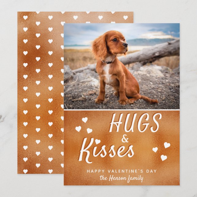 Hugs & Kisses Heart Valentine`s Day Photo Holiday Card (Front/Back)
