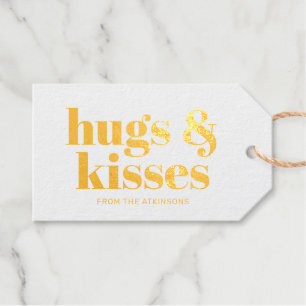 Hugs & kisses modern bold typography custom foil gift tags