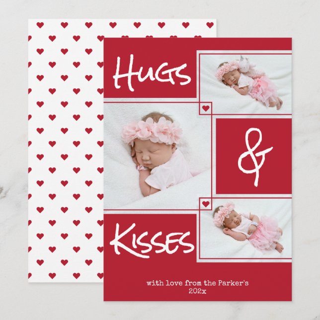 Hugs & Kisses Multi photo Valentine Greeting (Front/Back)
