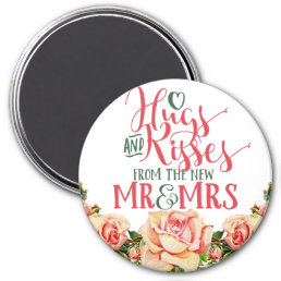 Hugs Kisses New Mr and Mrs Vintage Rose Flower Magnet