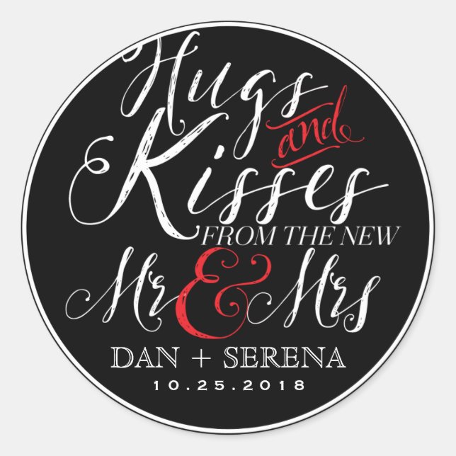 Hugs Kisses New Mr and Mrs Wedding Favor Sticker (Front)