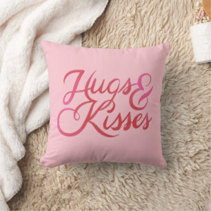 Hugs & Kisses Pink and Red Valentines Hearts Throw Pillow