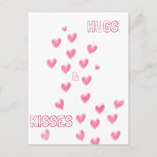HUGS & KISSES - Pink watercolour hearts design