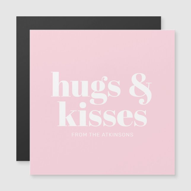 Hugs & kisses pink white modern bold typography (Front/Back)