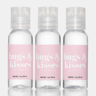 Hugs & kisses pink white modern bold typography hand sanitizer