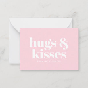 Hugs & kisses pink white modern bold typography note card
