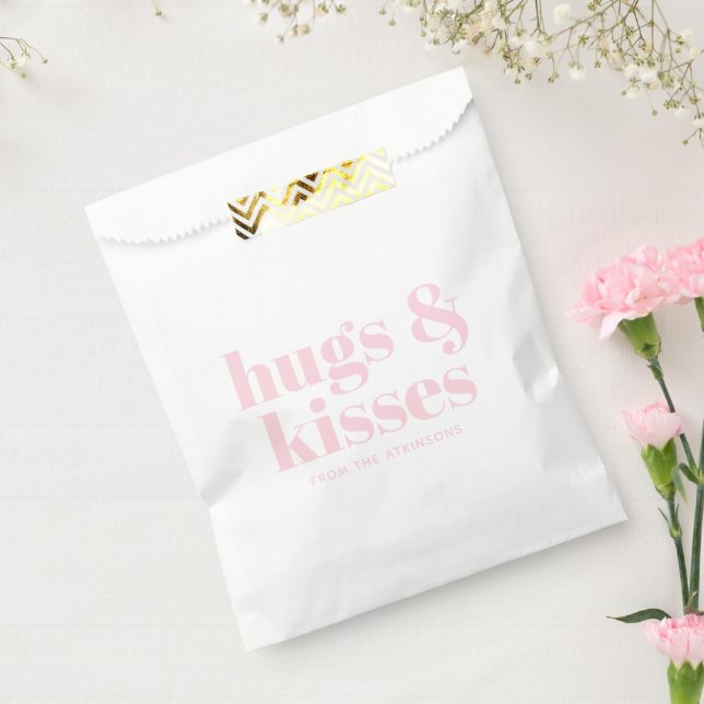 Hugs & Kisses pink white modern typography custom Favor Bag (Sealed)