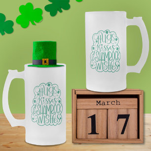 Hugs, Kisses & Shamrock Wishes St. Patrick’s Day Frosted Glass Beer Mug