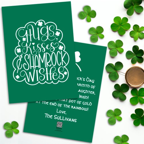Hugs Kisses  Shamrock Wishes St Patrickâs Day  Holiday Card