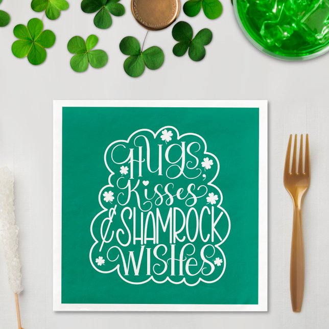 Hugs, Kisses & Shamrock Wishes St. Patrick’s Day  Paper Dinner Napkins (Creator Uploaded)