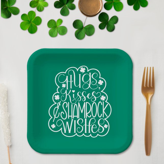 Hugs, Kisses & Shamrock Wishes St. Patrick’s Day  Paper Plates (Creator Uploaded)