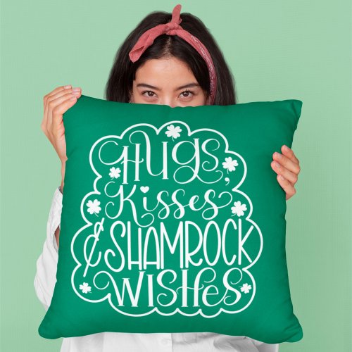 Hugs Kisses  Shamrock Wishes St Patricks Day  Throw Pillow