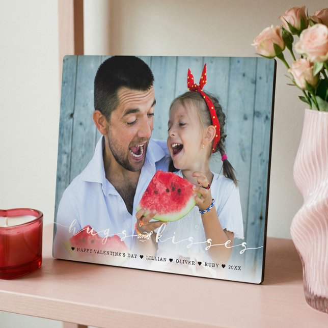 Hugs Kisses Valentine’s Day Family Photo Keepsake Plaque (Hugs & Kisses Happy Valentine's Day Family Photo Plaque)