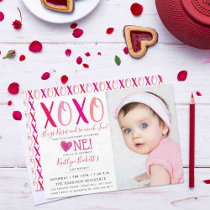 Hugs & Kisses Valentine's Day 1st Birthday Photo Invitation