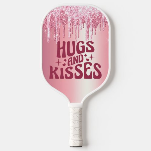 HUGS  KISSES VALENTINES PINK GLITTER DRIP CUSTOM PICKLEBALL PADDLE