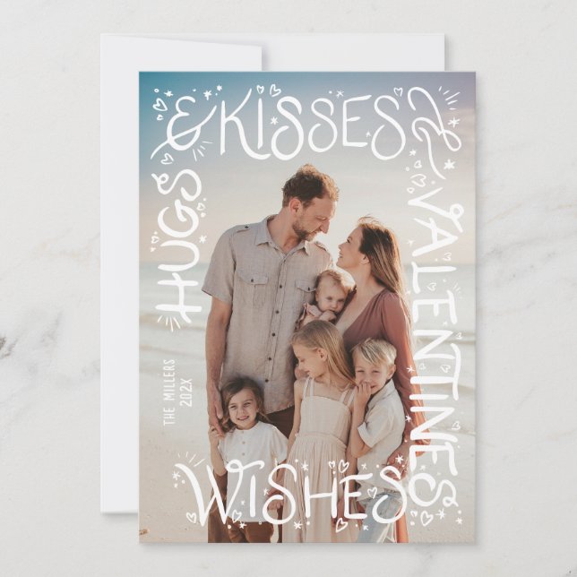 "Hugs & Kisses & Valentine's Wishes" Hand Lettered Holiday Card (Front)