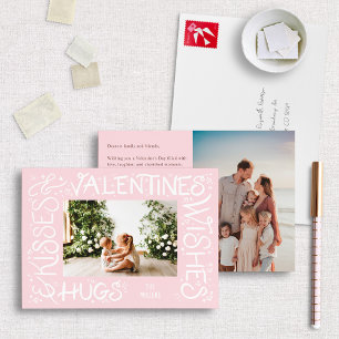 "Hugs & Kisses & Valentine's Wishes" Hand Lettered Holiday Card