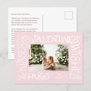 "Hugs & Kisses & Valentine's Wishes" Hand Lettered Holiday Postcard
